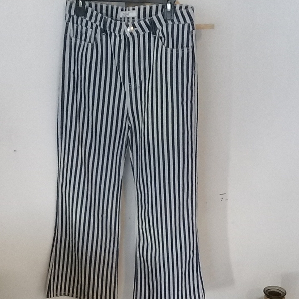 Navy Striped Women's Flare Jeans